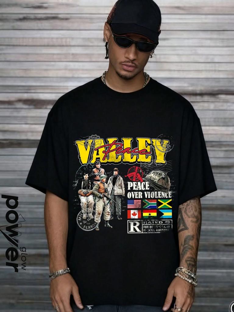 American Retro Hip-hop Y2K Fashion Street Style Men's Pure Cotton T-shirt All Season Casual Fashion Streetwear