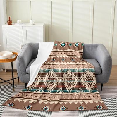 Aztec Pattern Blanket Tribal Design Fleece Throw Boho Home Decor Cozy Sofa Cover Geometric Print Bedding