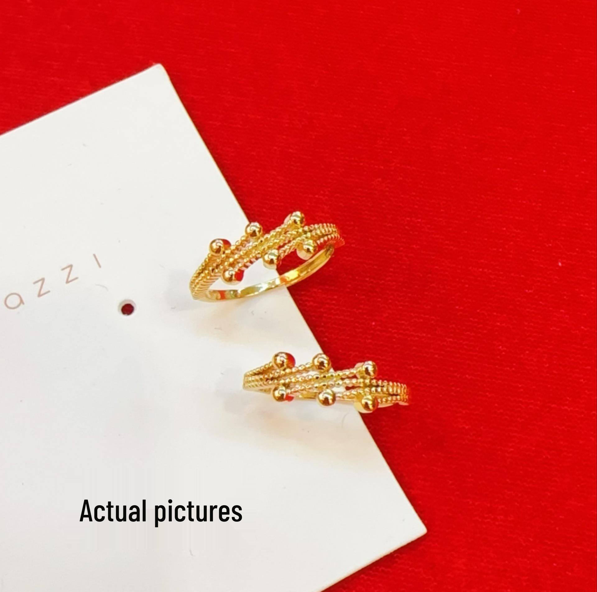 Golden Multi-Layer Adjustable Round Bead Ring – Captivating Fashion Jewelry, Internet Celebrity Style Adjustable Opening