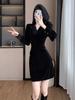 Gold Velvet Rhinestone Waist-Slimming Dress for Women