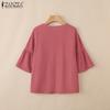 ZANZEA Women Casual Round Neck Loose 3/4 Sleeve Solid Blouse