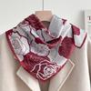 Chinese Camellia Red Cotton and Linen Feel Scarf Women's Small Square Scarf Spring, Autumn and Winter Thin Neck Multifunctional Scarf