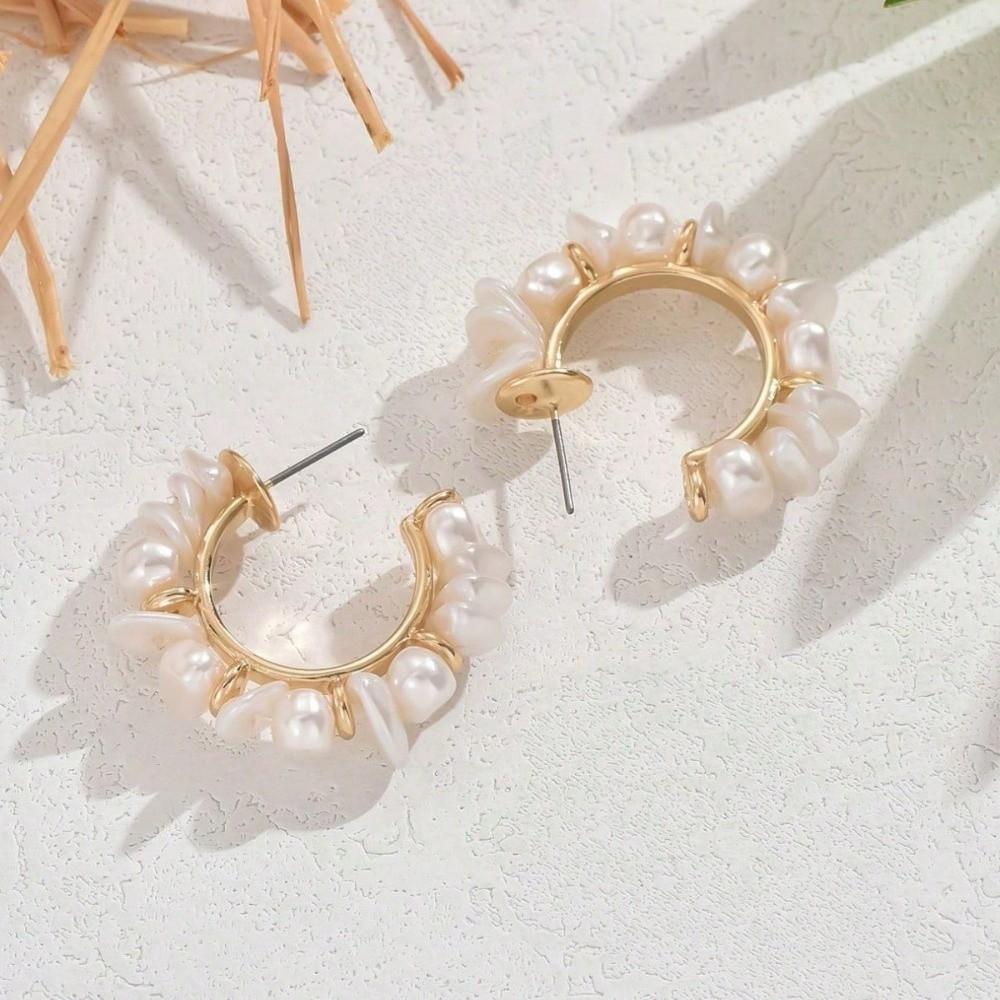 Gold Color Pearl Hoop Earrings Imitation Pearl Jewelry  for Women Party Daily Wear