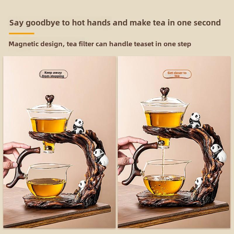 Lazy Glass Automatic Tea Set Business Gift High Borosilicate Panda Kung Fu Teaware Sets