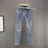 Europäische Skinny Jeans mit Strasssteinen und Hoher Taille für Damen - Sommerkollektion 2025, Slim Fit Cropped Gerade geschnitten