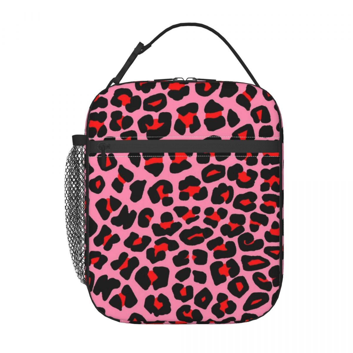 Red Leopard Print Spots On Pink Insulated Lunch Bag for Women Children Portable Food Boxes Thermal Lunch Box Tote One Size