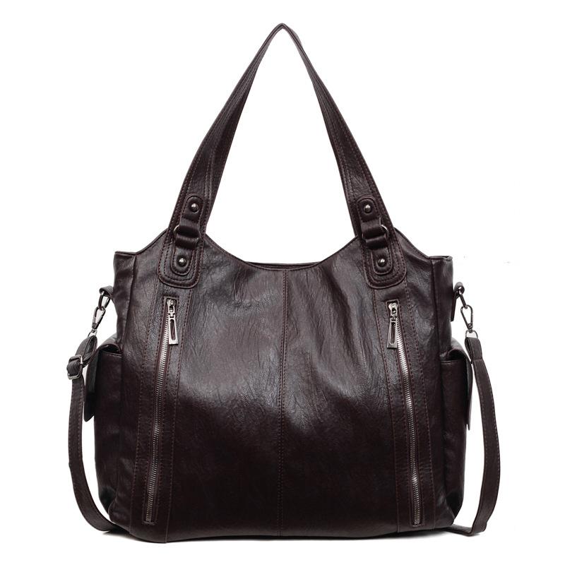 Faux Leather Tote Bag with Dual Zipper Pockets Adjustable Shoulder Strap Women's Everyday Fashion Handbag
