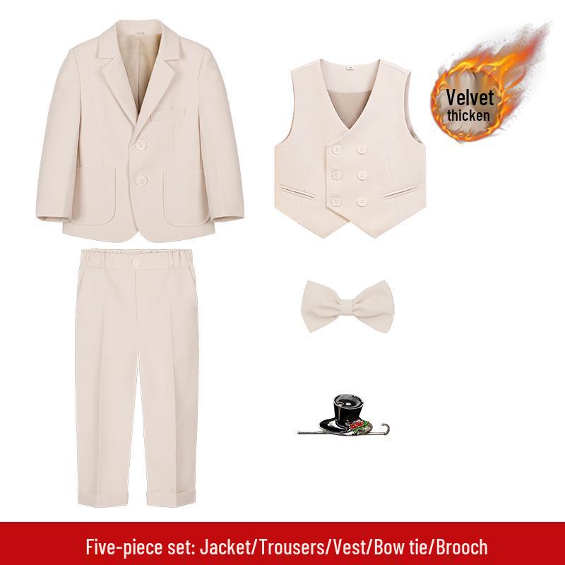 Boys' Solid Color Tuxedo Suit - Spring/Autumn British Style Blazer and Piano Performance Set