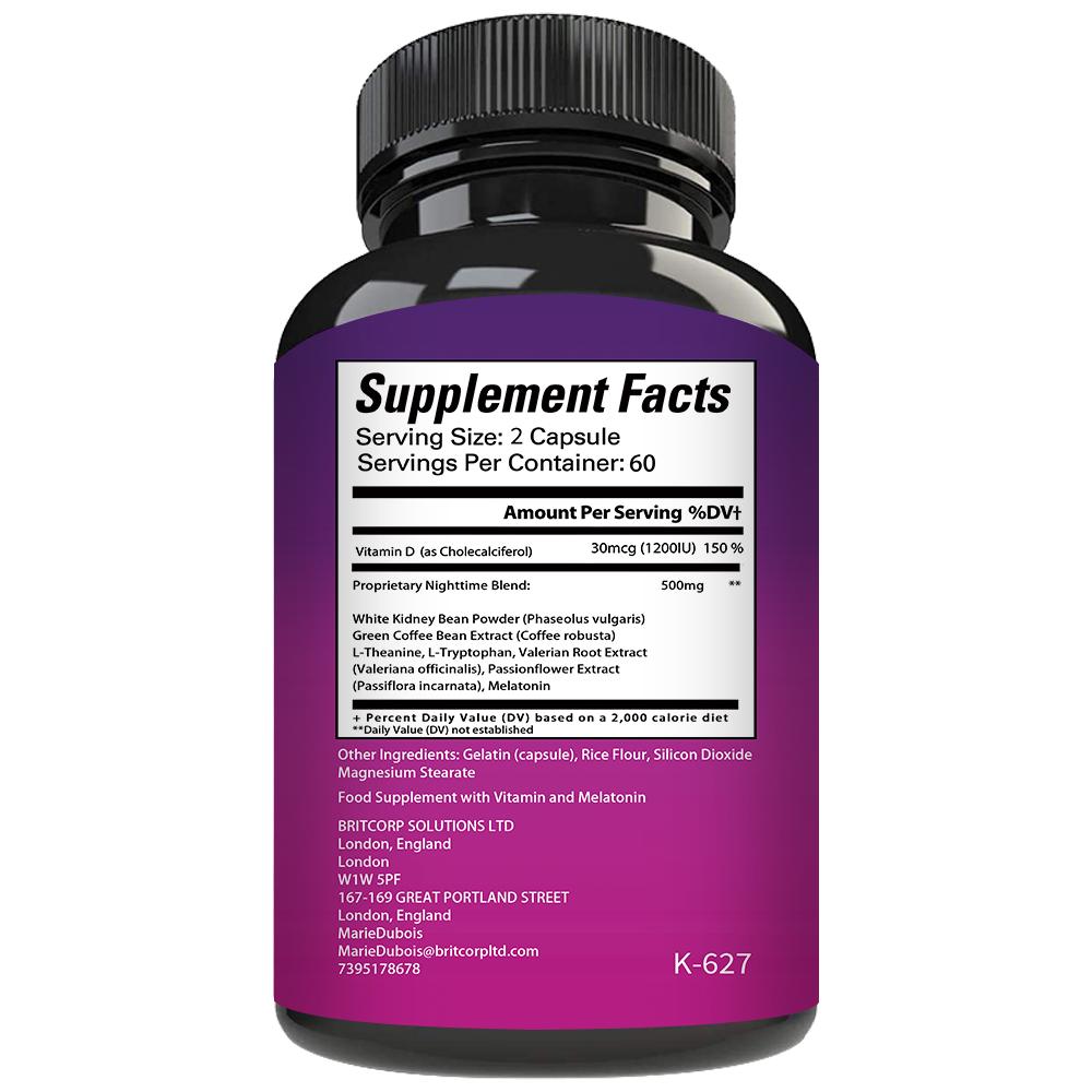 Nighttime Metabolic Support — White Kidney Bean, L-Theanine, Valerian, 120 Capsules