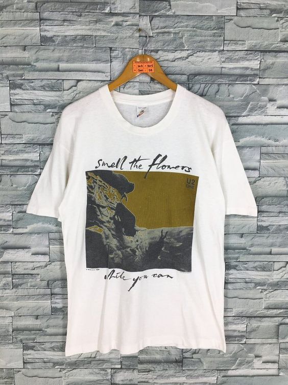 1991 Vintage U2 One Smell The Flowers White Unisex Tshirt Reprint Unisex T-Shirt Graphic Tee XXXL