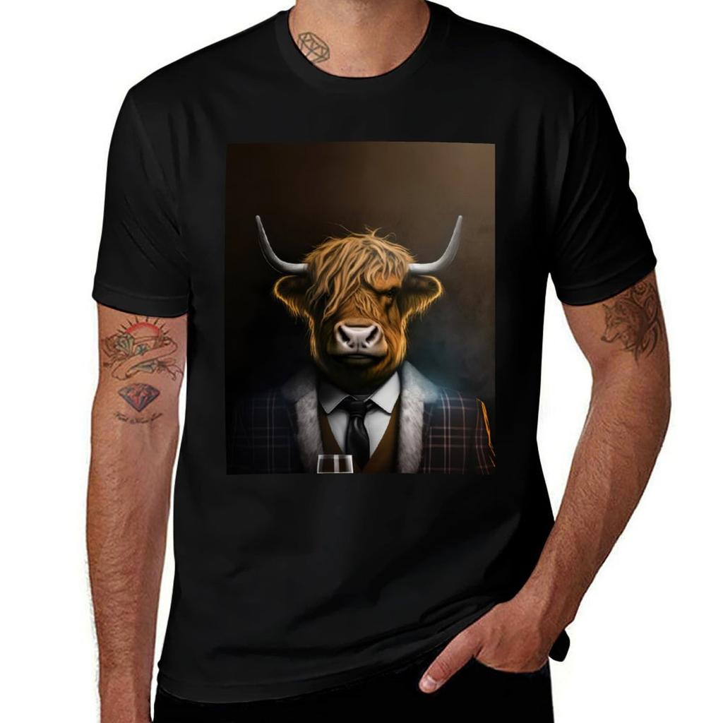 Mucca delle Highlands Scozzesi Beve Whiskey T-Shirt Streetwear Stampa T-Shirt