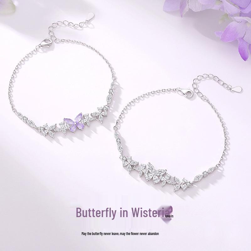 Tichya Wisteria Butterfly Bracelet: S925 Sterling Silver, Forest Style, Light Luxury, with Cubic Zirconia - Exquisite for Women.