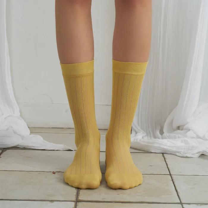 [2SET/26SS] Creamy Punching See-through Crew Socks 5 Colors