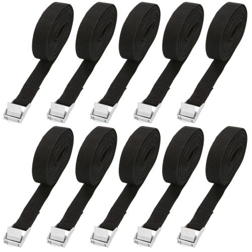 RILIHII [Set of 10] Cargo Tie-Down Straps for Luggage, Motorcycles, and Transport, Earthquake Preparedness Supplies (Black, 5m Length, 25mm Width, 100