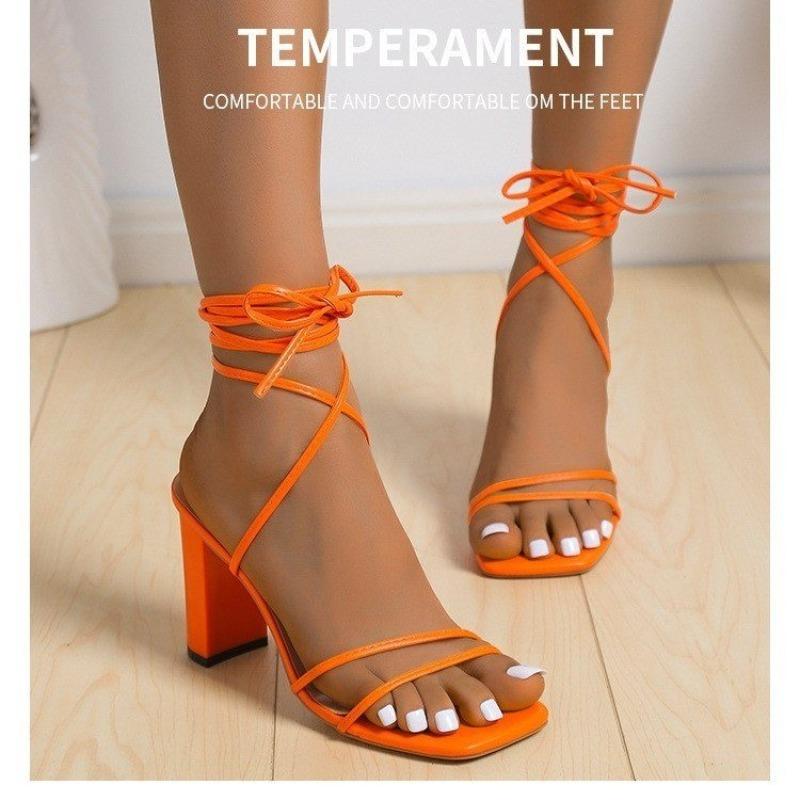 

Thin Strap Block Heel Sandals Plus Size Summer Women s Square Toe Open Toe Non-slip All-match Roman Shoes 35