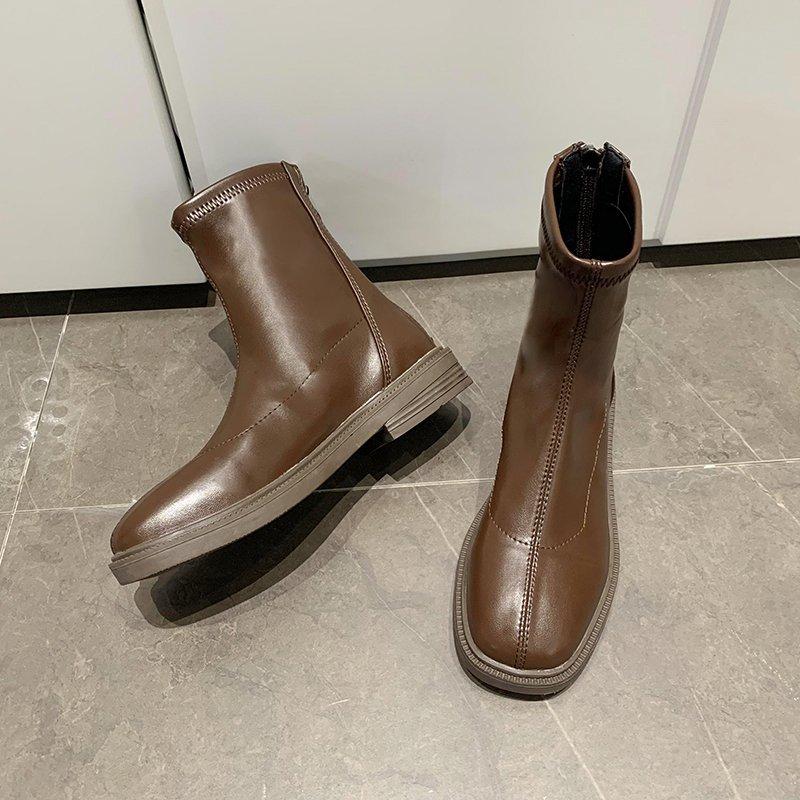 Nové dámské kotníkové boty Módní dámské boty s plochým podpatkem a nízkým podpatkem Dámské kožené boty Dámské boty s nízkým podpatkem Hřejivé kotníkové boty Q112