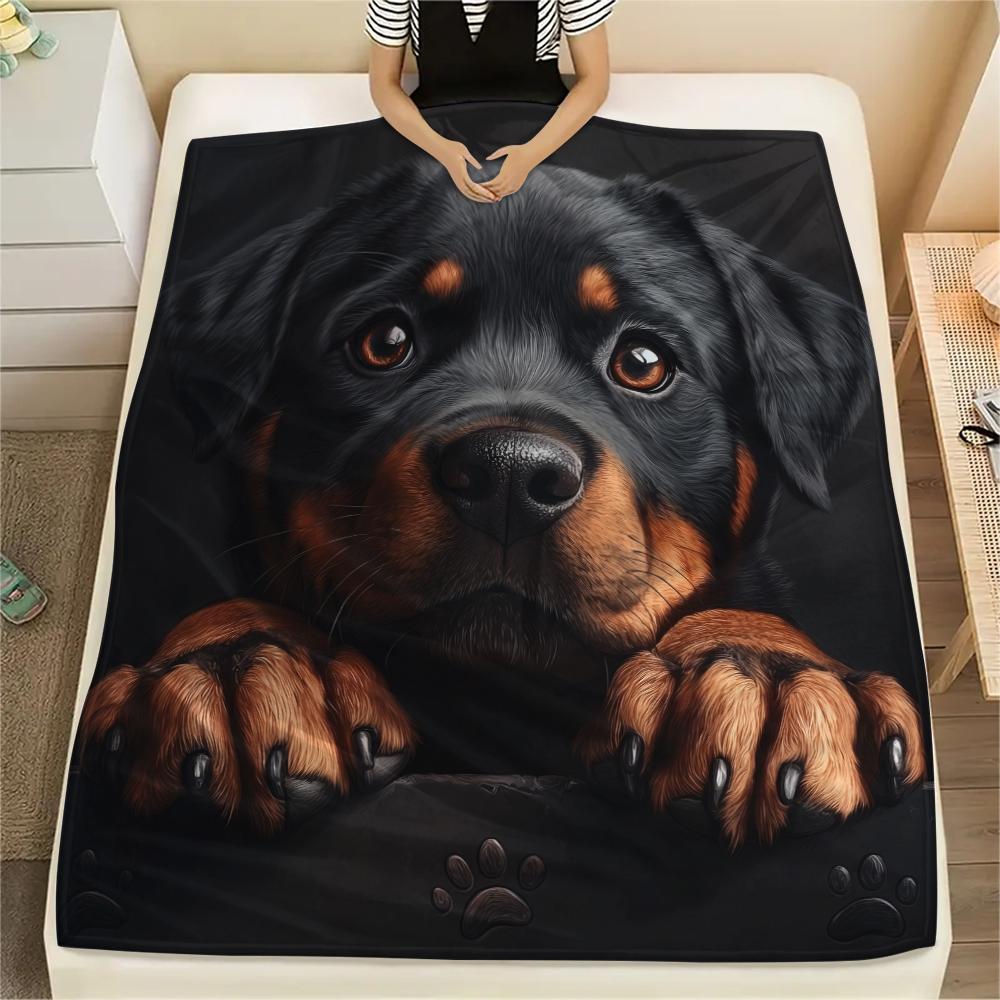 Schwarzer Rottweiler, Muster Flanelldecke, Hohe Qualität, Bequem für alle Jahreszeiten, Heimdekoration, Wärme und Komfort, Perfekt für Geschenke.