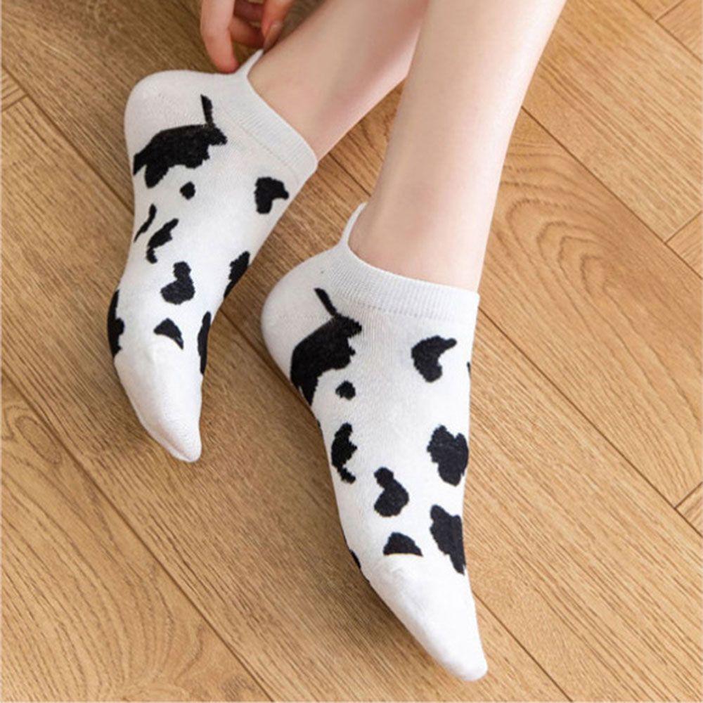 Cute Cartoon Super Thin Black White Ankle Short Socks Striped Cow Socks Boat Socks Women's Socks