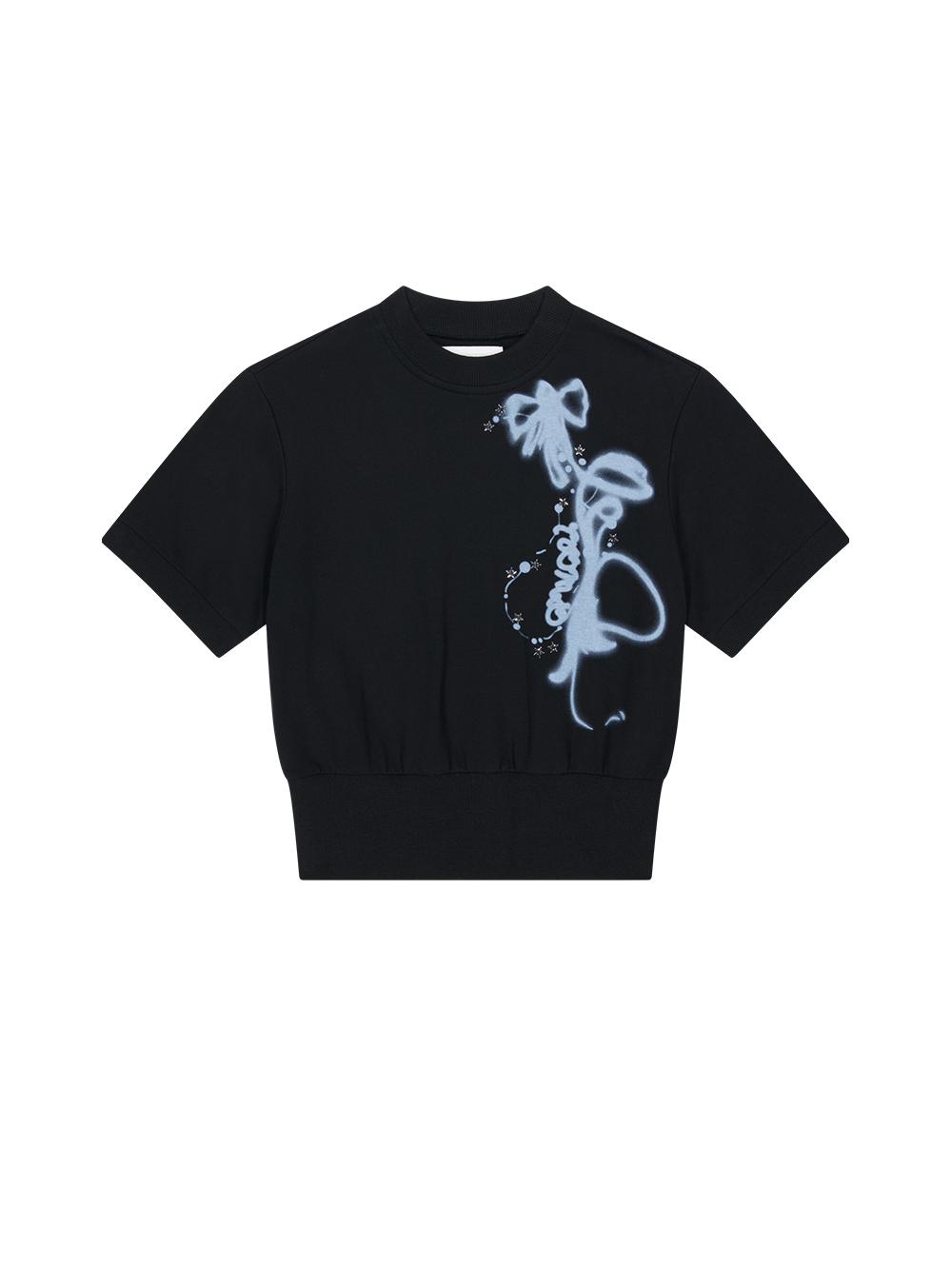 Tuomio Ribbon Graphic Mock Neck Top [Black] 2