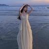 White Spaghetti Strap Summer Beach Dress: Long Fairy Vacation Dress