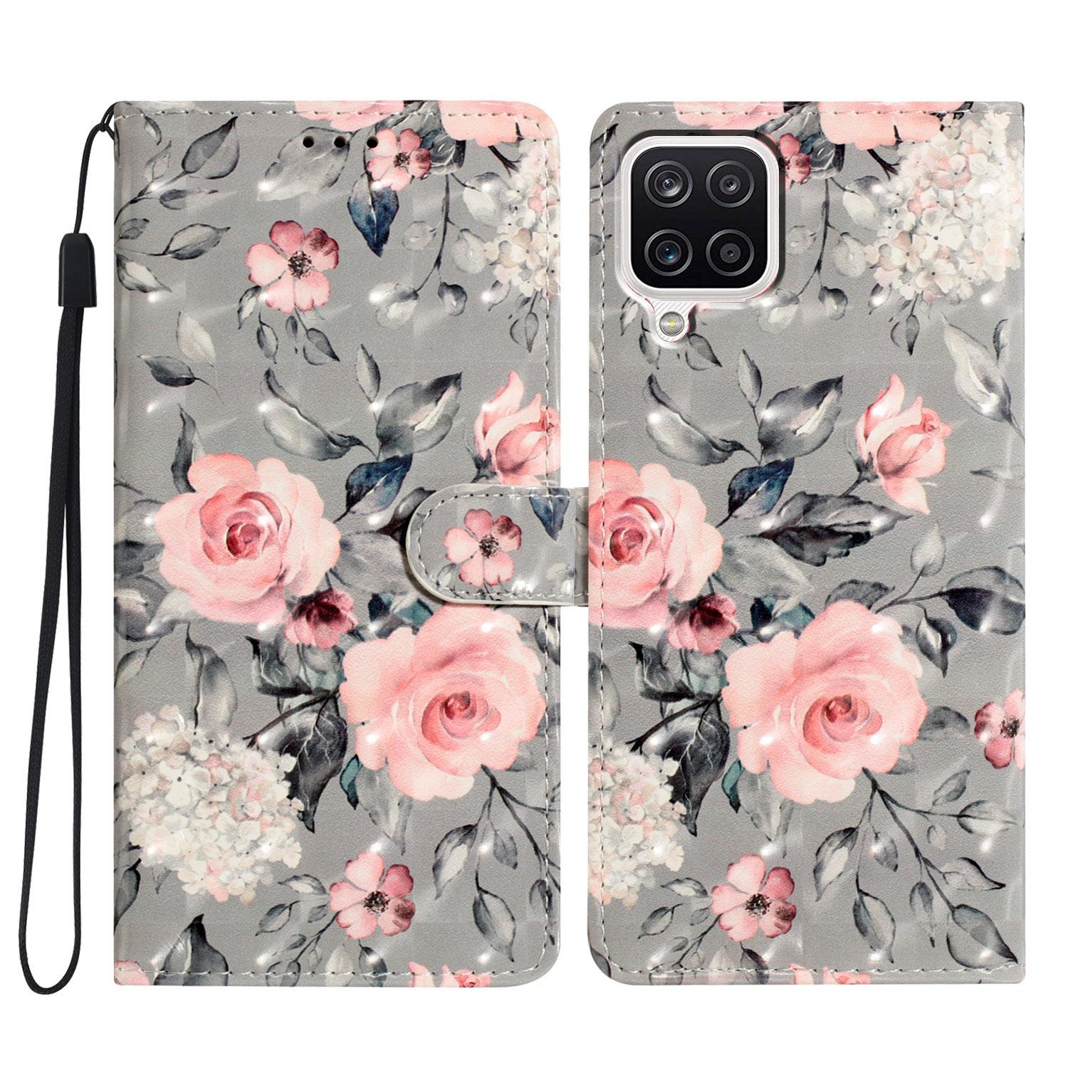 

Для Samsung Galaxy A12 Чохол Гаманець PU Шкіра 3D Візерунок Чохол для Телефону з Ремінцем Flowers