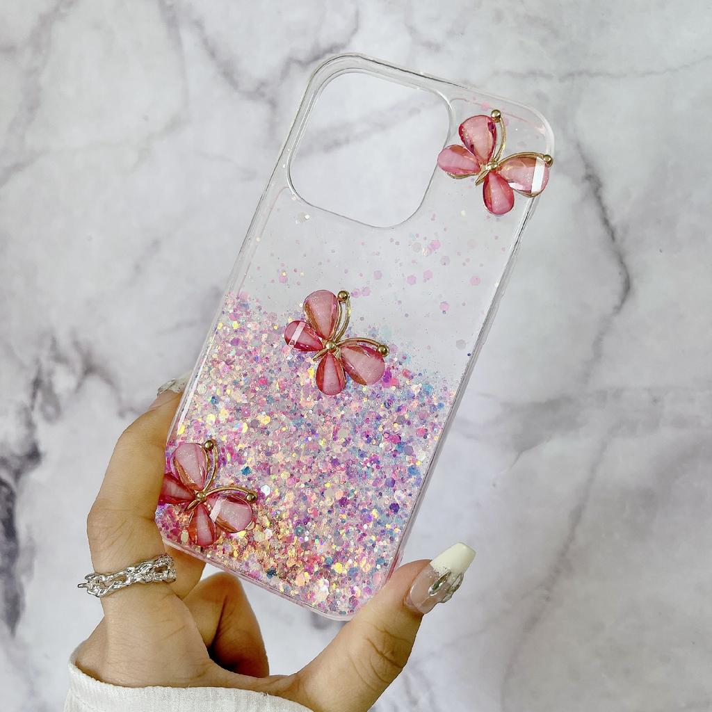 For iPhone 14 Pro Max Case 3D Butterflies Epoxy TPU Phone Cover Luminous Effect