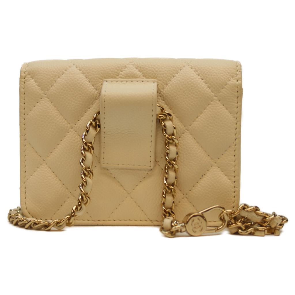 CHANEL AP3352 White Caviar GHardware Matelassé Ribbon Chain Belt Mini Pouch Shoulder bag White/GDHardwareUsed
