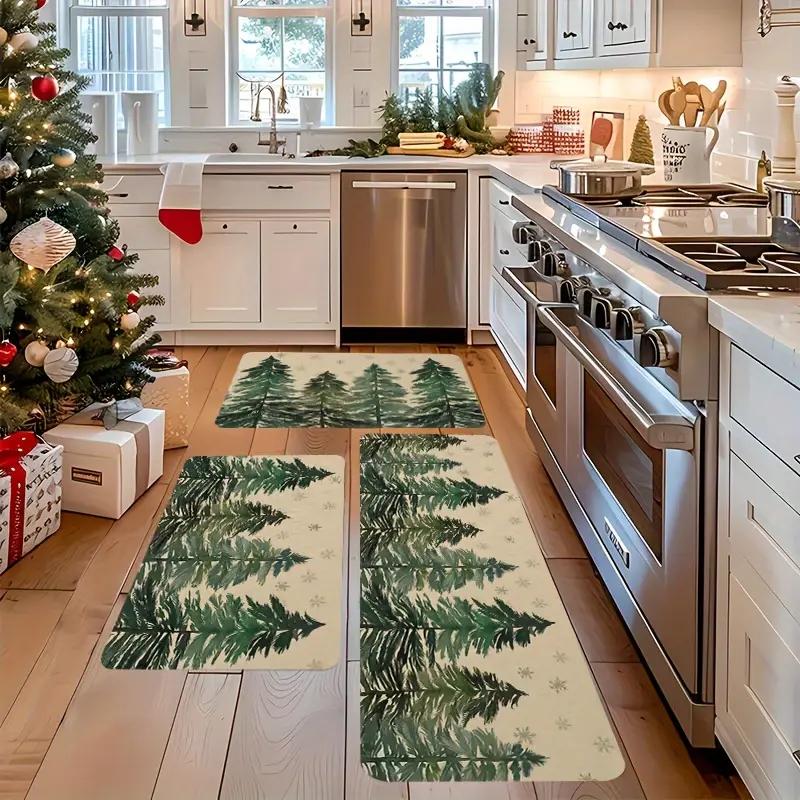 1/2 Pcs Christmas Atmosphere Door Mat Durable Absorbent Kitchen Laundry Room Carpet Bathroom Toilet Floor Mat Home Decor