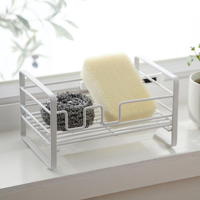 Rustproof Metal Countertop Sponge Holder Removable Drain Tray for Kitchen Sink Dish Cleaning Tools Storage
