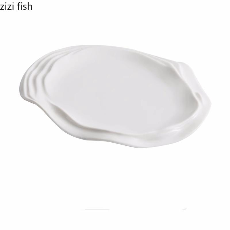White Ceramic Dining Plate Elliptical Sushi Plate Dim Sum Dish Western Style Steak Plates Sting Disc Dessert Plates Fruit Bowl