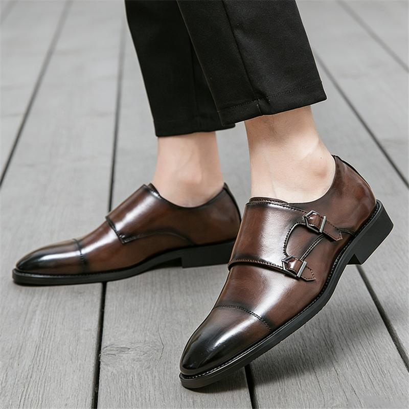 Britain Gentleman Black Brown Pointed Business Shoes Men Designer Monk Strap Loafers Formal Wedding Dress Homecoming Footwear