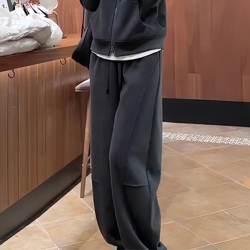 

2025 Женский повседневный комплект из двух предметов большого размера: Толстовка-куртка и брюки широкого кроя для осени/весны L [suitable for 95-110 kg]