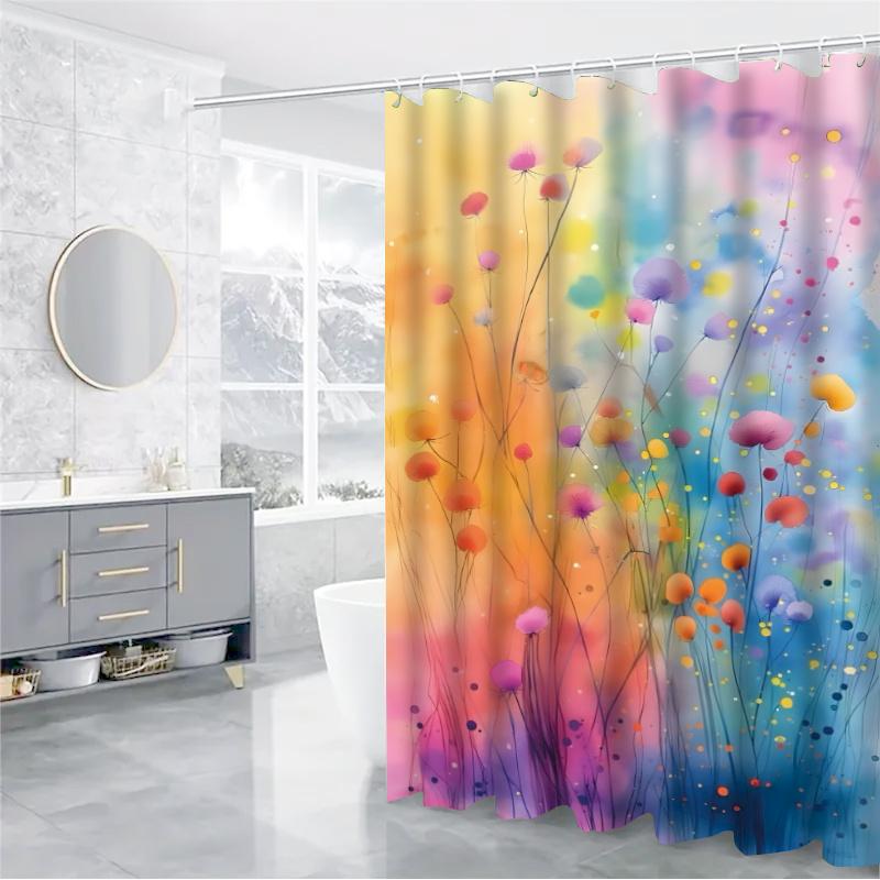 Abstract Floral Fantasy Bath Curtain - Colorful Flowers & Dreamy Background, Waterproof Decor Adds Artistic Beauty To Bathroom