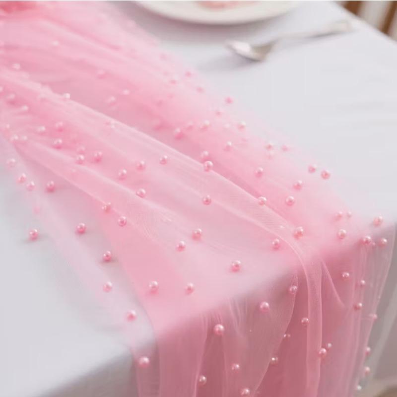 Outdoor wedding table flag pearl chiffon, holiday party, wedding party decoration, home table flag