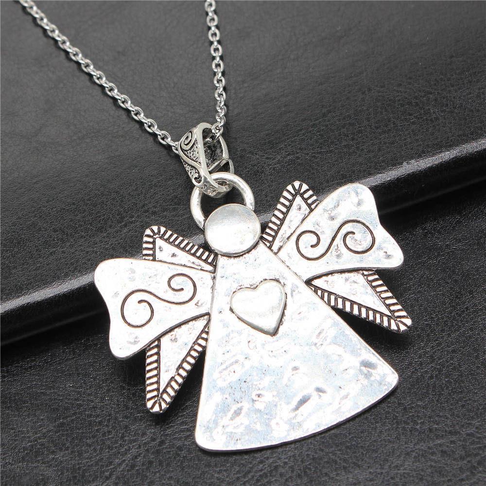Vintage Angel Wing Pendant Necklace Alloy Feather Guardian Charm Necklaces Blessing Jewelry Gift For Making