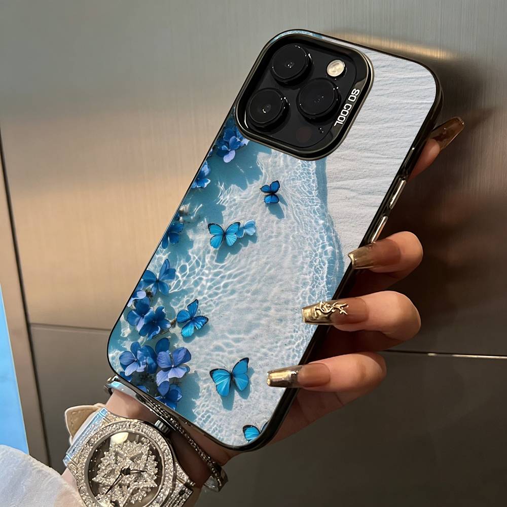 

Blue Butterfly Ocean wave Phone Case For IPhone17 16 11 12 13 14 15 16 Pro Max Plus Cover Colored Silver Funda Bumber iPhoneXSMAX