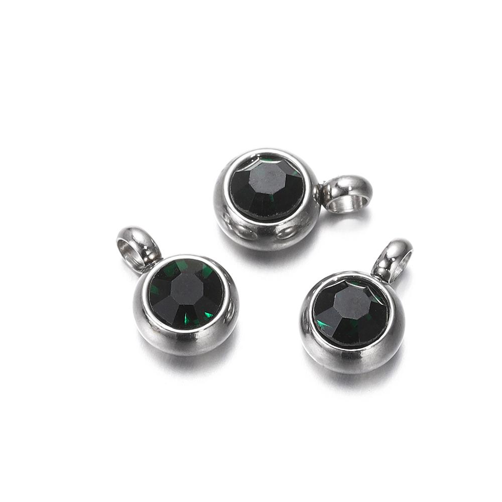 10Pcs 6mm Stainless Steel Birthstone Necklace Pendant Jewelry Making Rhinestone Charms For Women Earrings DIY Accessories Gift