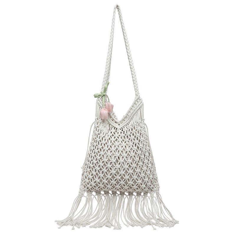 

2026 New Hollow Out Knitting Solid Shoulder Bags Large Capacity Personality Sense of Luxury Casual Fashion Handbags for Women білий