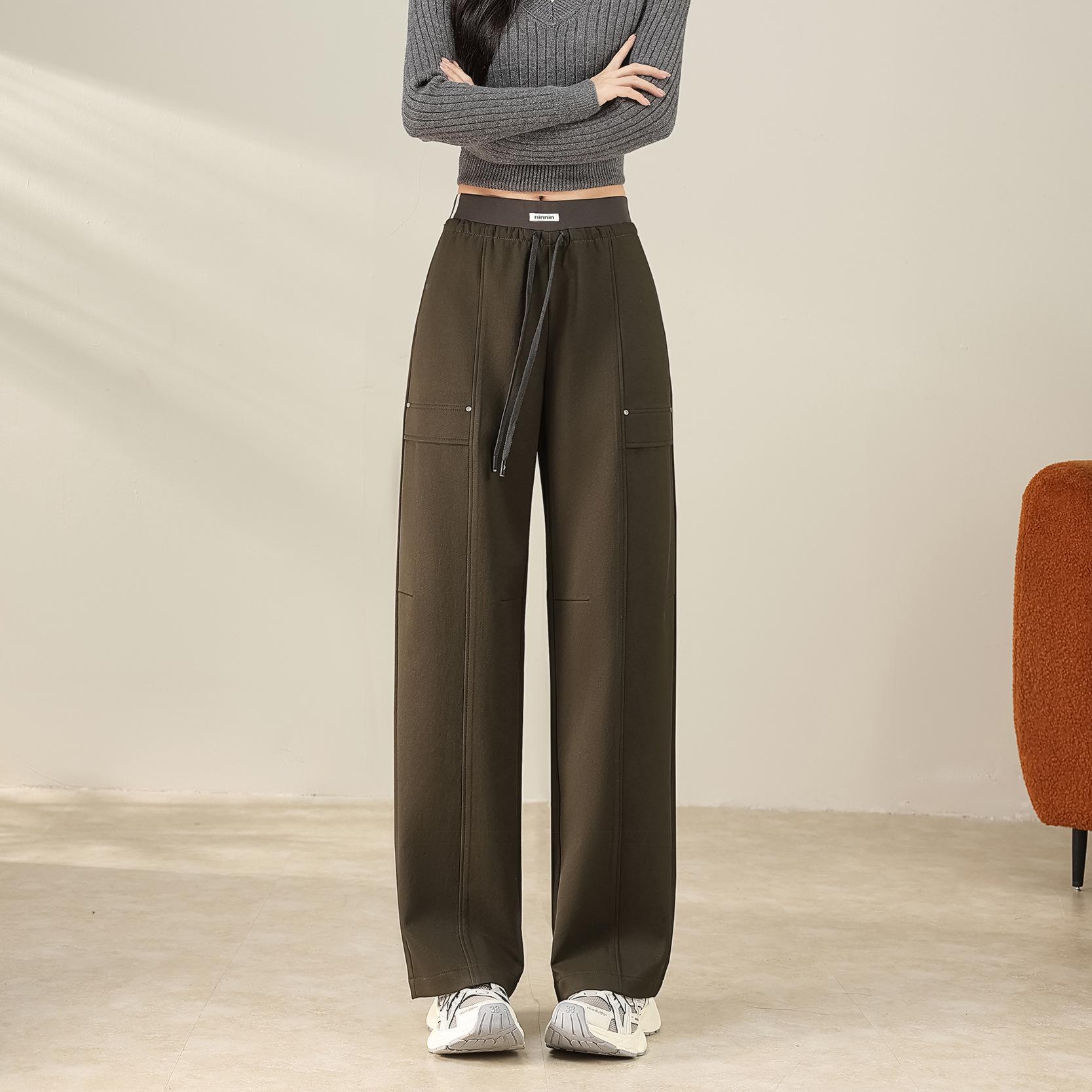 

Women s Dark Blue Retro Cargo Pants with Curved Legs and Drawstring - Casual Spring Style 29 мох зеленого