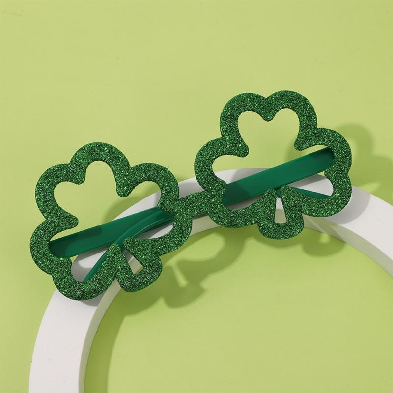 Irish Shamrock Eyeglasses Green Four Leaf Clovers Glasses Leprechaun Costume for Women Men Saint Patrick's Day Sunglass
