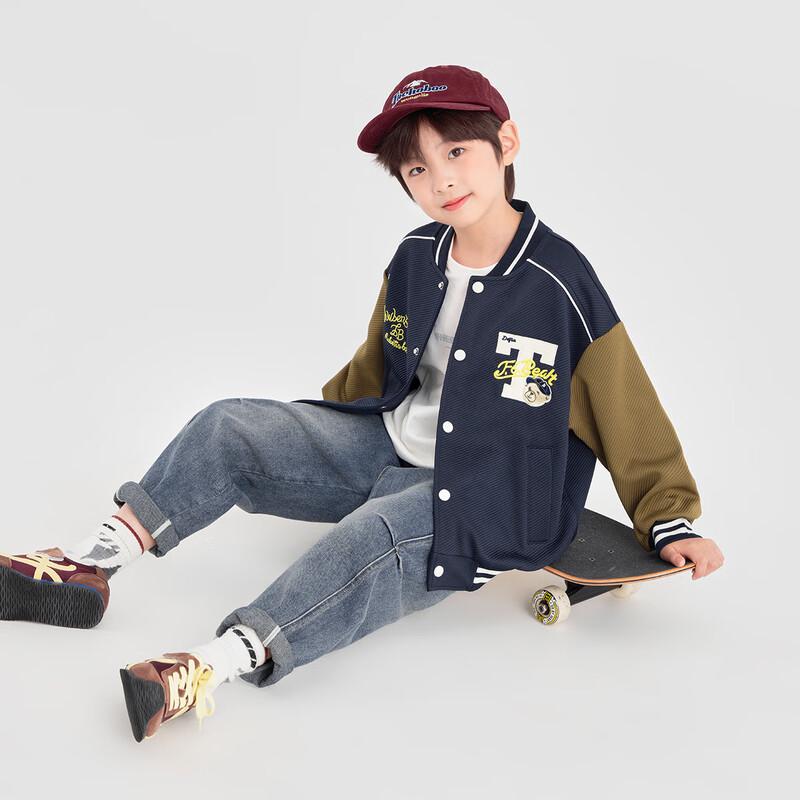 Boys' American Style Colorblock Bear Baseball Jacket