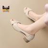 ZHR Women's Elegant Leather Peep-Toe Block Heel Sandals KM53