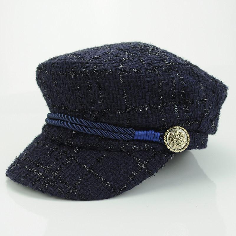 

Beret trendy autumn and winter hat octagonal hat British retro fashion Internet celebrity versatile cap Adjustable темно-синього кольору