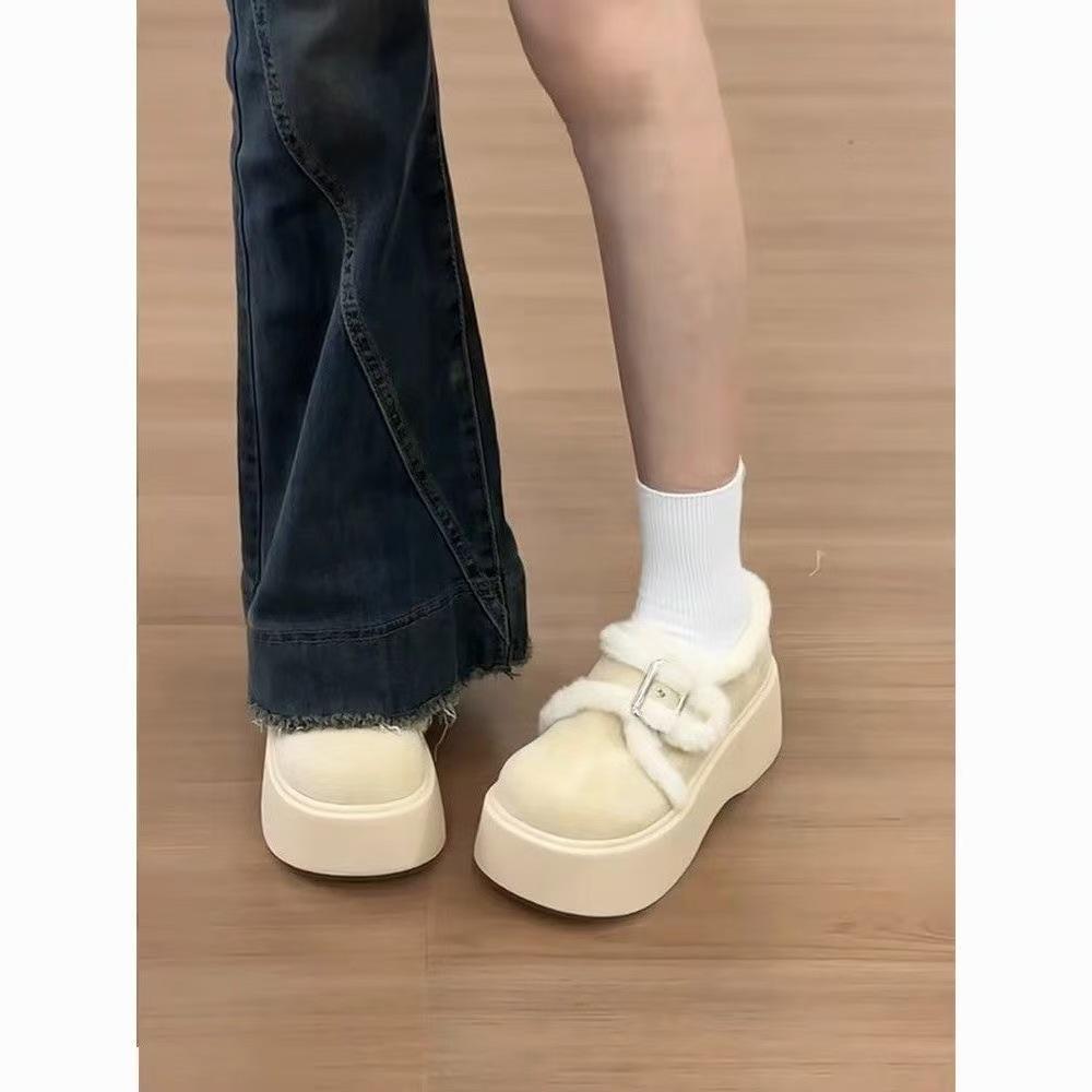 Sports and leisure shoes muffin thick-soled Birkenstocks cotton shoes, new small warm fluffy shoes for winter wear