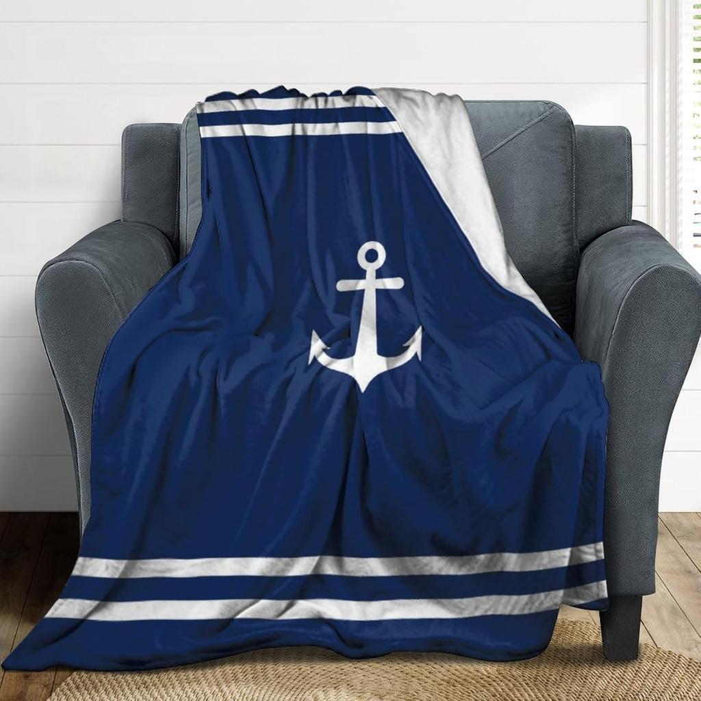Nautical Anchor Blanket Gift for Boaters Sailors Birthday Christmas Sea Ocean Theme Throw Blanket for Couch Bed Sofa Chair Dorm