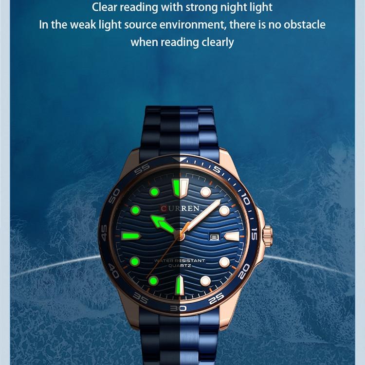 CURREN Pánské ocelové náramky Módní obchodní hodinky Quartz Calendar Pánské hodinky Vodotěsné pro studenty