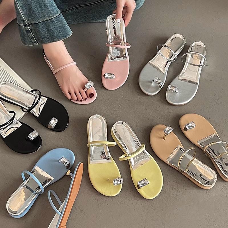 Rhinestone Inner Height Increase Women's Lame Heel Cool Slippers Summer Fashion Small Fresh Outer Wear Toe Fashion Fairy Style Slippers