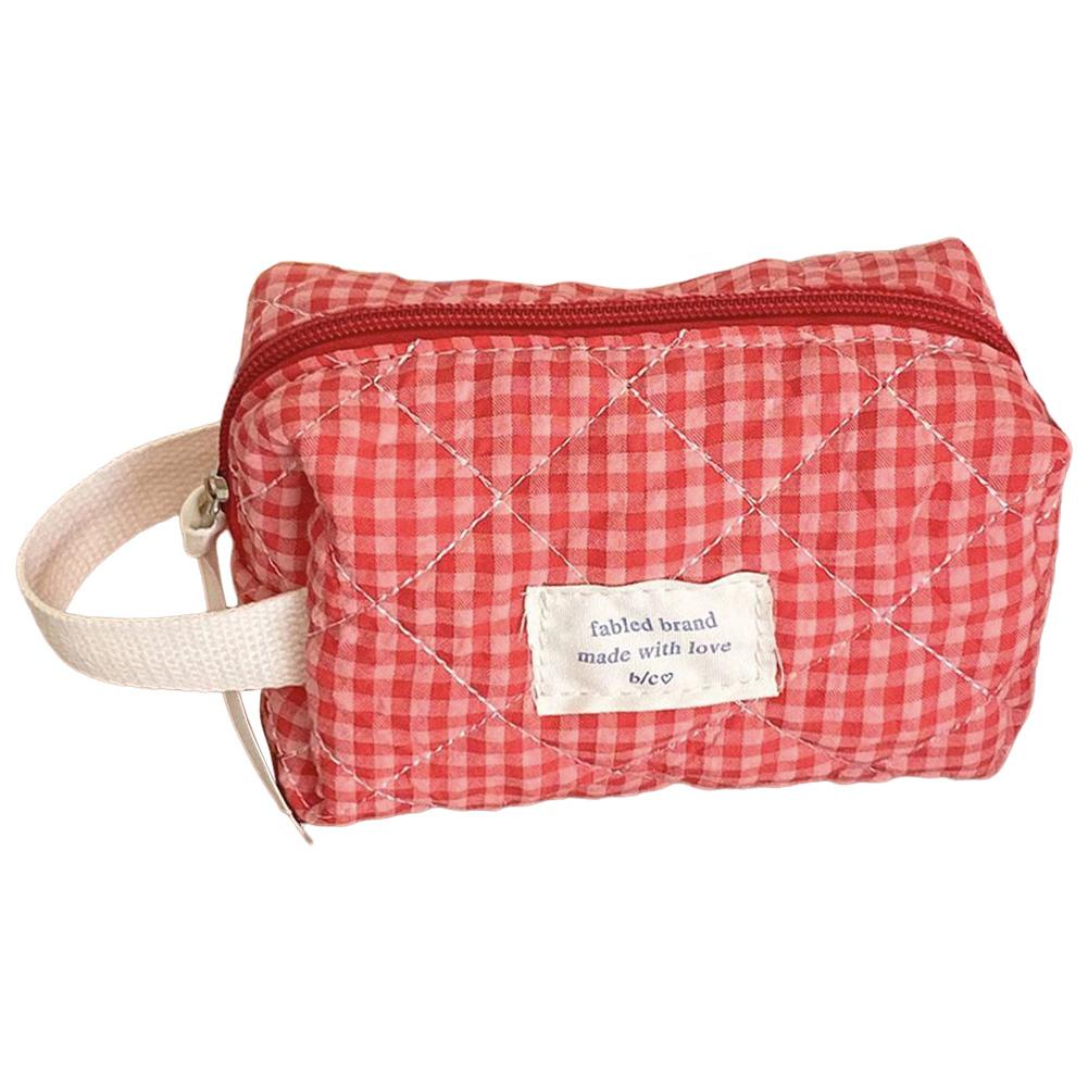 Women Plaid Cosmetic Bag Fashion Sweet Cotton Makeup Brushes Storage Bag Cute Organizer Pouch Travel Toiletry Bag Practical Bag