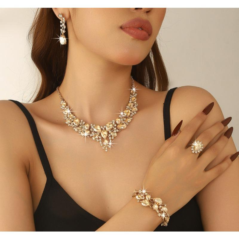 Legierung Strass Hochzeitskette Ohrringe Braut Hochzeitszubehör Bankett Damenschmuck