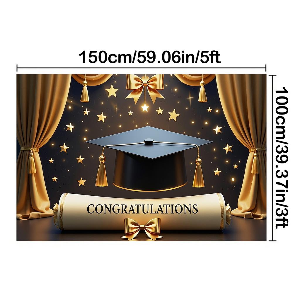 Golden Graduation Cap&Diploma Design Party Banner,for Celebrations,Home&Garden Events,Photo Studio Backdrop,Festivities,Graduation Party Decor